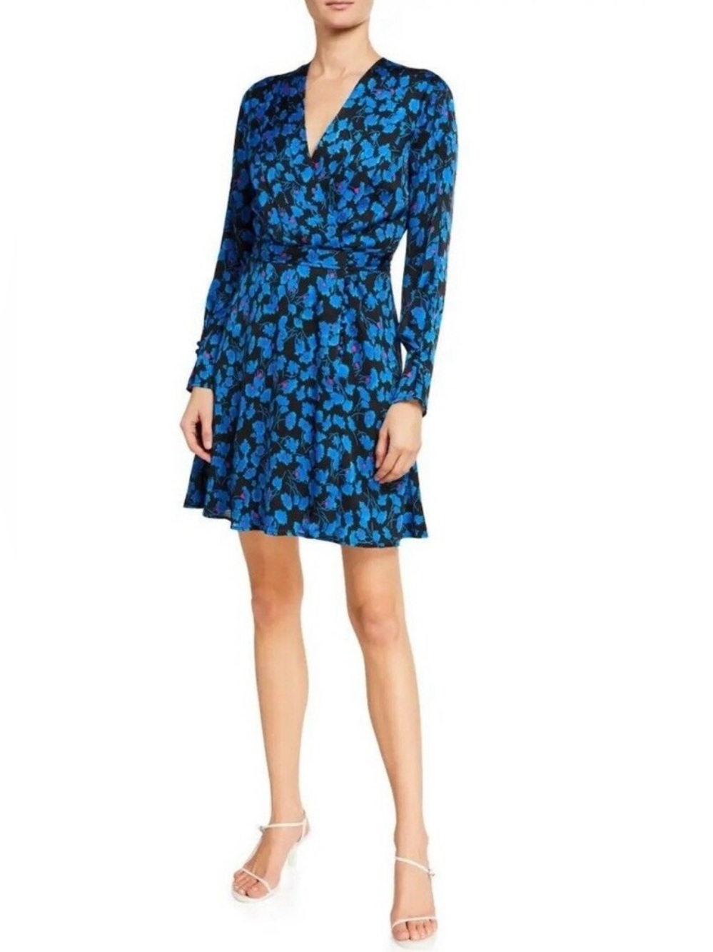 EQUIPMENT Collie Floral Faux Wrap Blue Print Crepe De Chine Dress Size Small XS